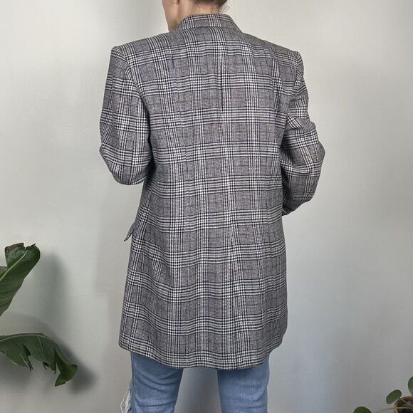Vintage 80s 90s Houndstooth Plaid Double Breasted Blazer, Black Check Jacket - Picture 3 of 12